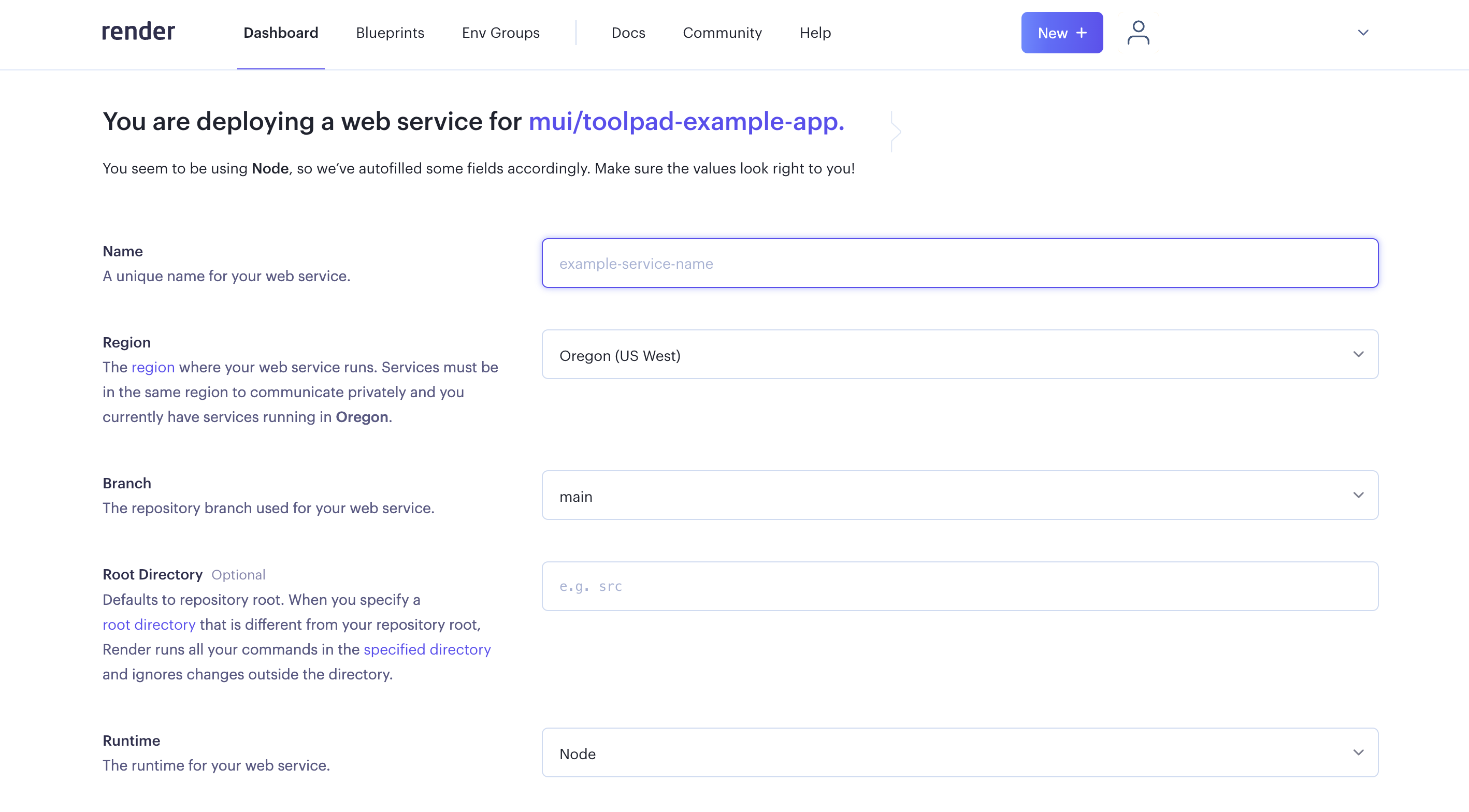 Render deployment config